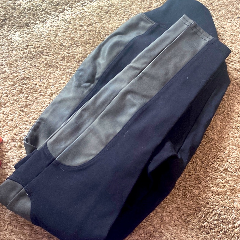 spanx two tone leather / black leggings